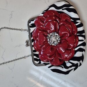 Boutique Red Floral Clutch with Zebra Pattern NWOT